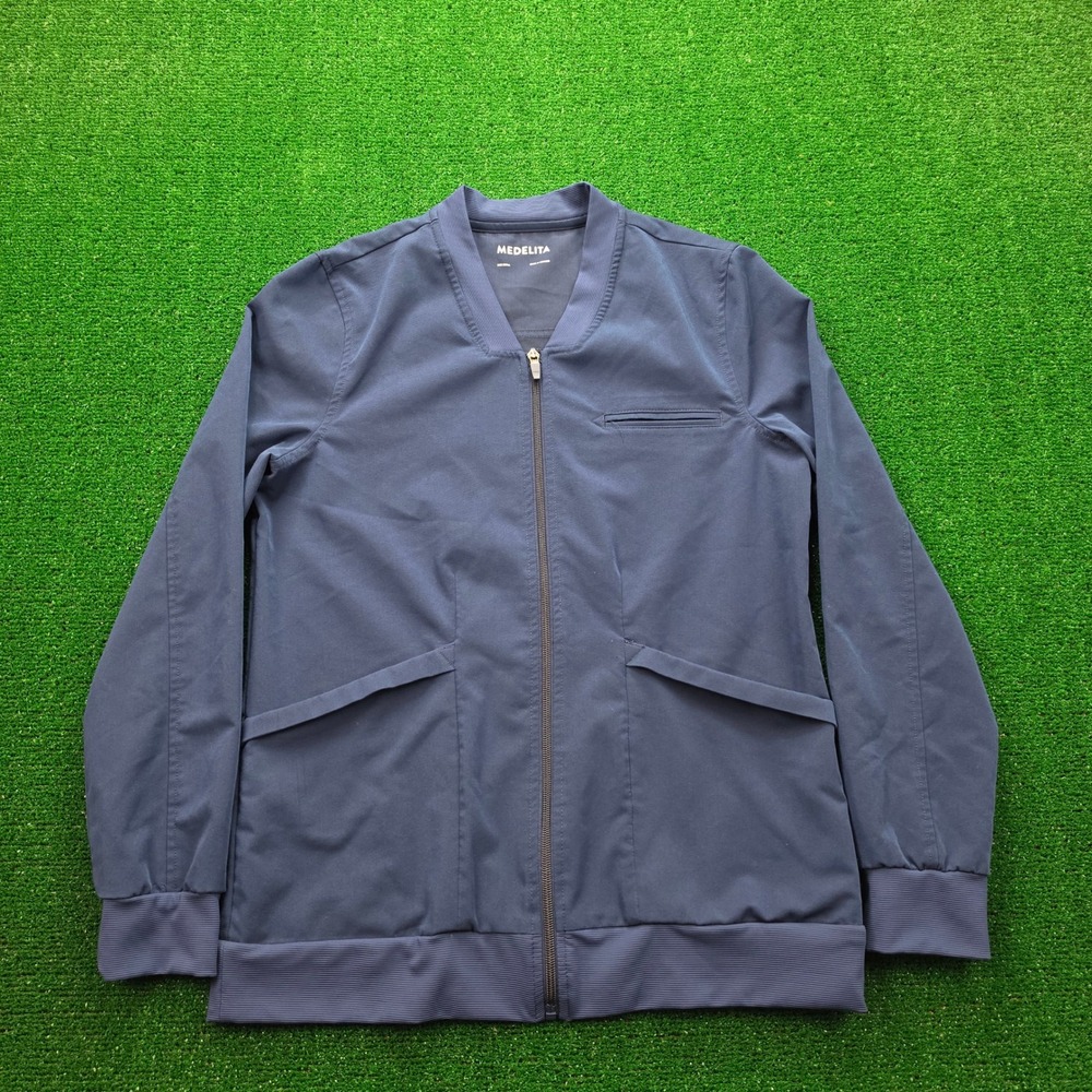 Medelita Scrub Jacket Womens Small Navy Blue Ionic Bomber Full Zip Medical Nurse